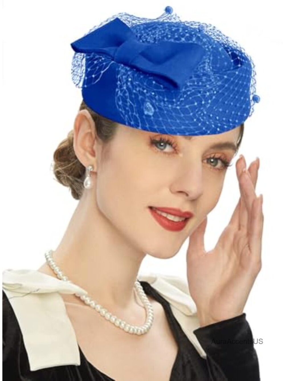 100% Wool Felt Cloche Bucket Bowler Hat with Bow & Mesh Veil